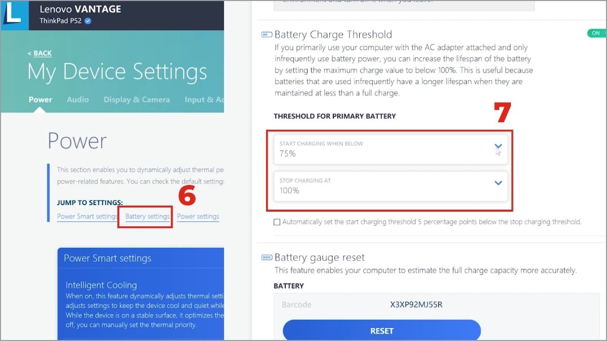 Công dụng Quản lý và bảo vệ pin của Lenovo Vantage