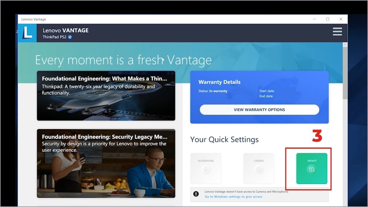 Cập nhật phần mềm và Driver bằng Lenovo Vantage