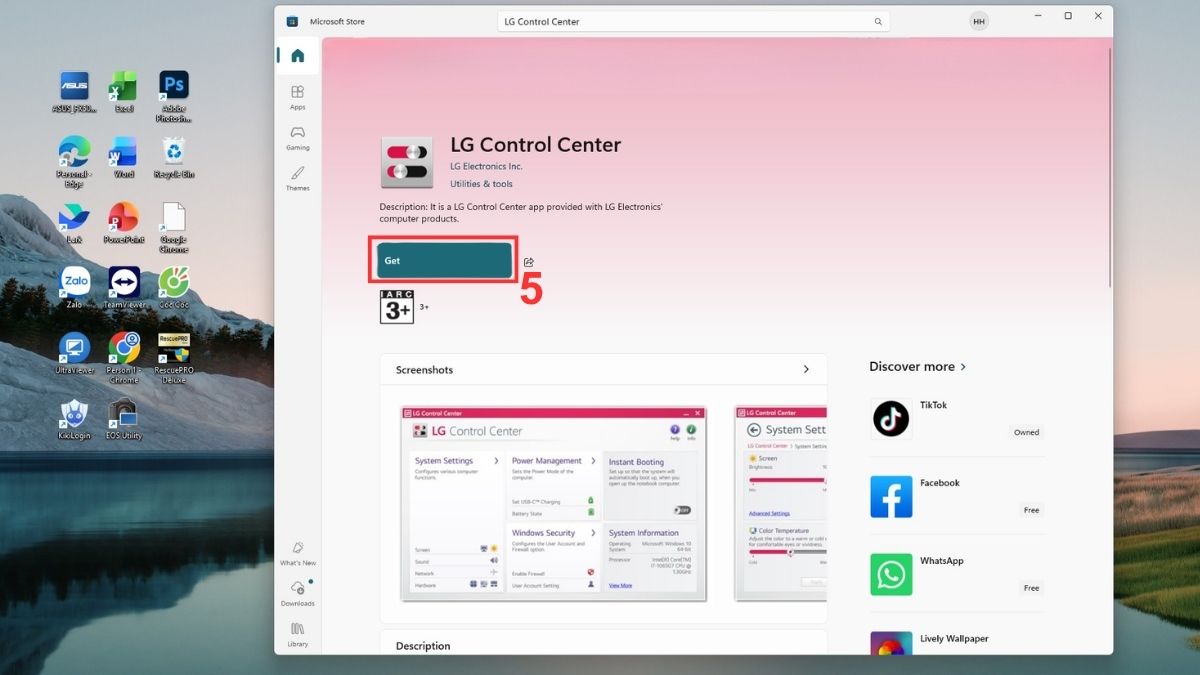 Cách tải và cài đặt phần mềm LG Control Center khi tải trên Microsoft Store
