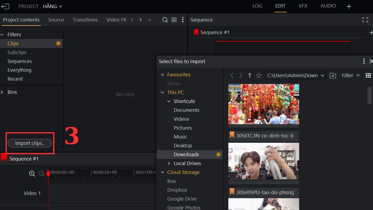Chọn source cho video và import và phần mềm