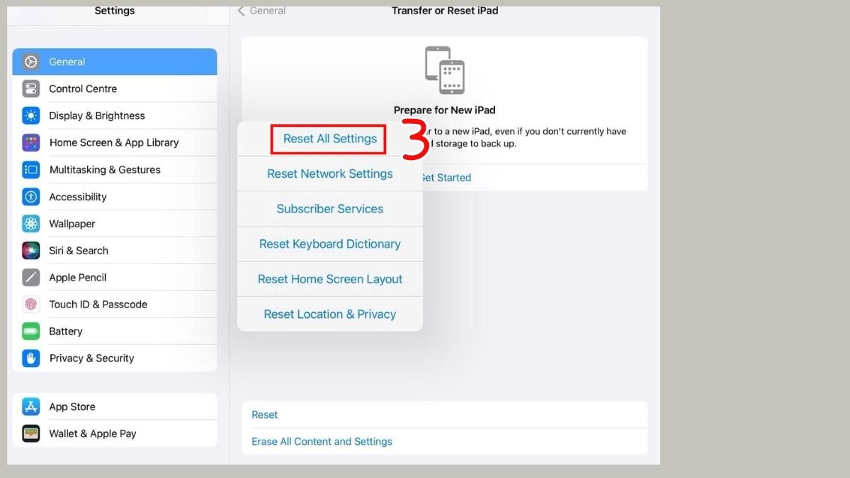 Đặt lại tất cả cài đặt trên iPad
