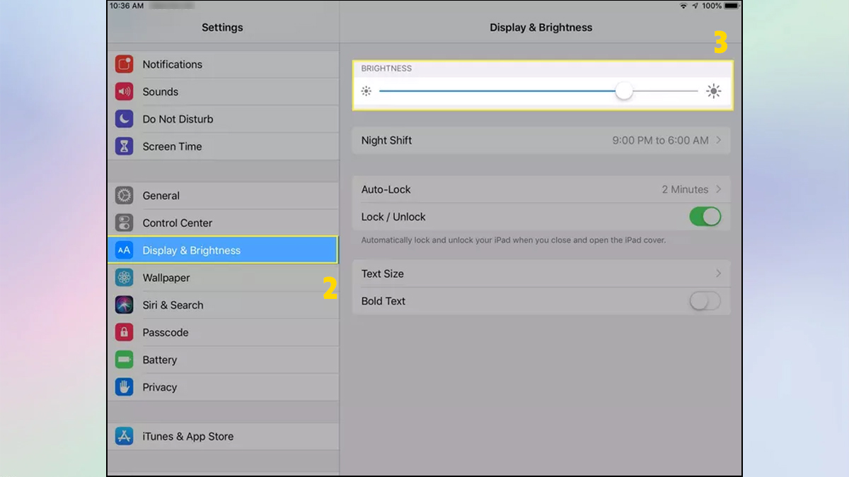 Kiểm tra và giảm độ sáng màn hình để khắc phục tình trạng màn hình iPad bị đốm trắng
