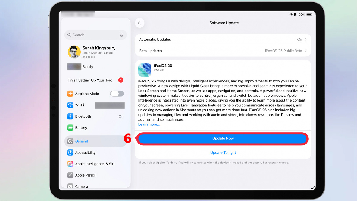Khởi động lại và cập nhật iPadOS