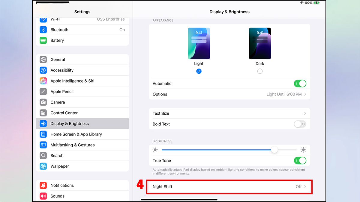 Tắt Night Shift và True Tone trên iPad