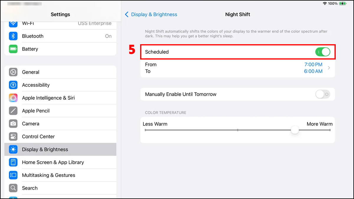 Tắt Night Shift và True Tone trên iPad