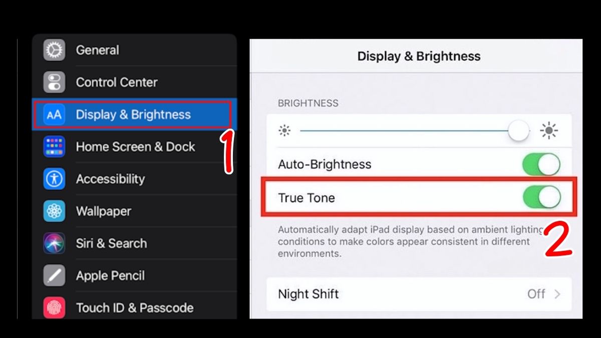 Tắt True Tone để xử lý màn hình iPad bị ố vàng