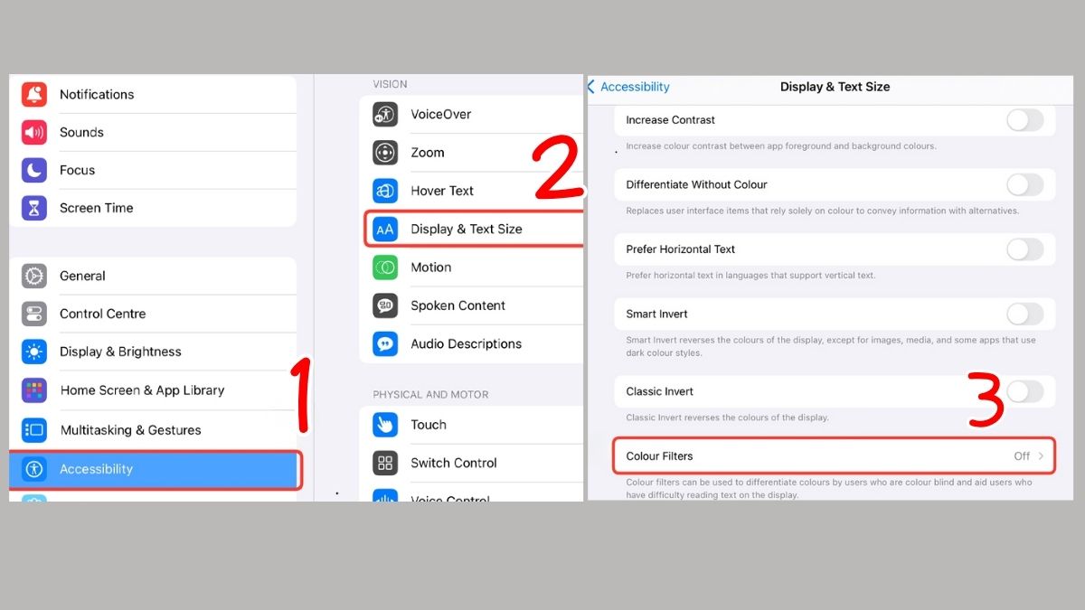 Kiểm tra và tắt bộ lọc màu trên iPad