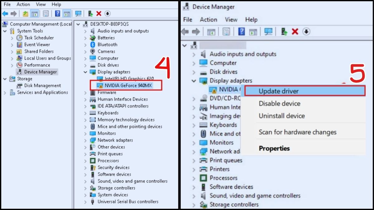 Cập nhật hoặc cài lại driver card màn hình