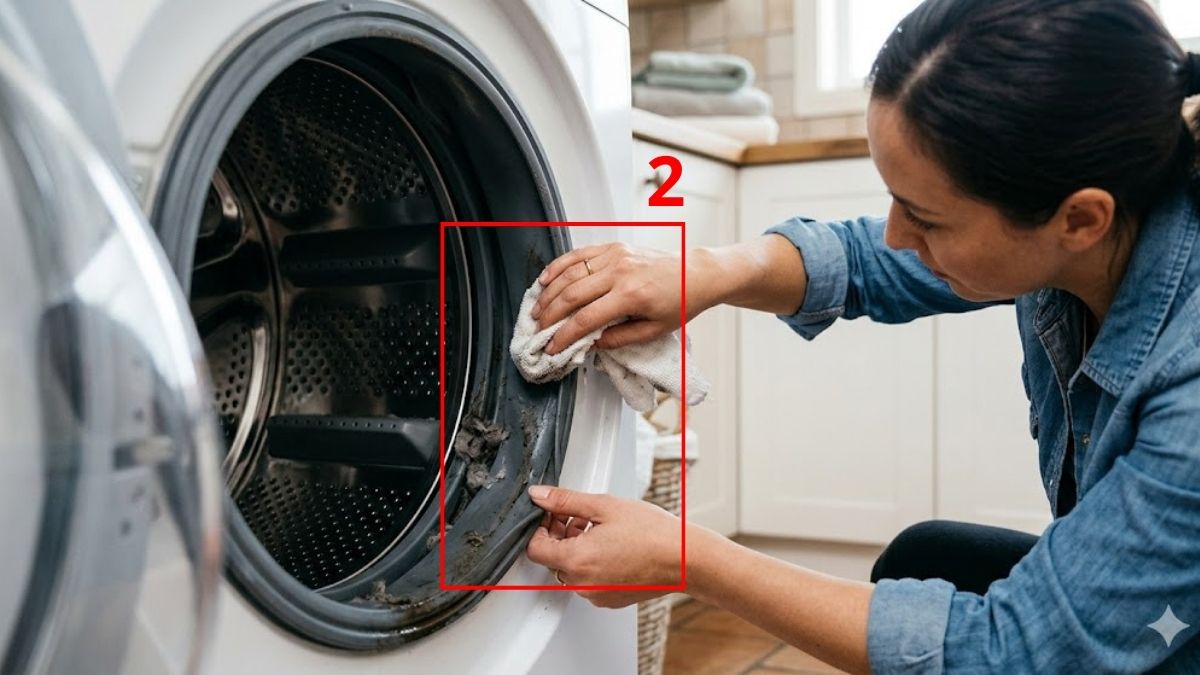 Vệ sinh gioăng cao su cửa máy giặt để khắc phục tình trạng cửa máy giặt không đóng được tại nhà