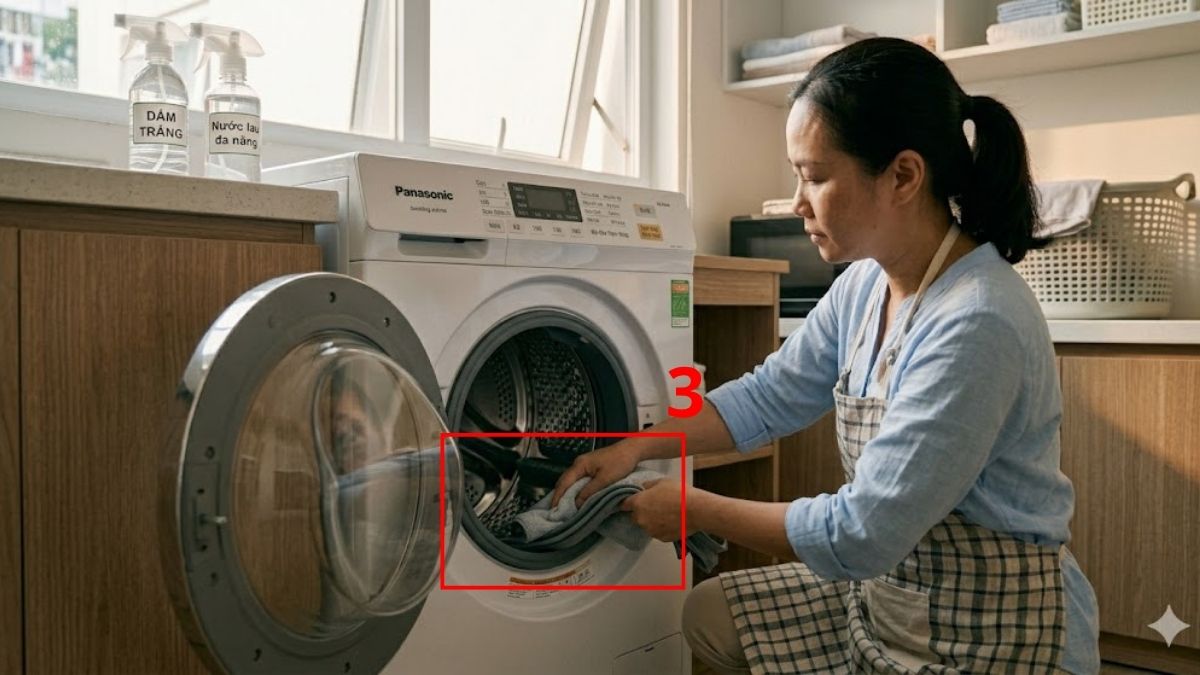 Vệ sinh gioăng cao su cửa máy giặt để khắc phục tình trạng cửa máy giặt không đóng được tại nhà