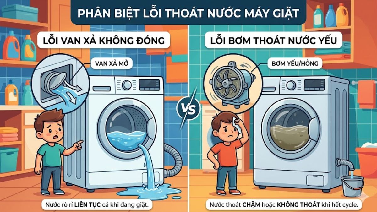 Phân biệt lỗi van không đóng so với lỗi bơm thoát nước yếu