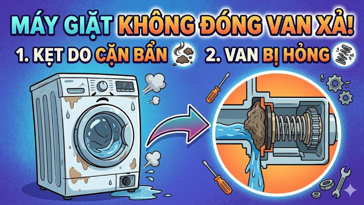 Van xả nước bị kẹt hoặc hỏng khiến van xả nước của máy giặt không đóng