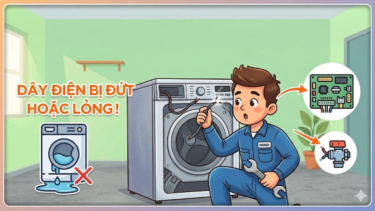 Dây dẫn điện đến van xả bị đứt hoặc tiếp xúc kém