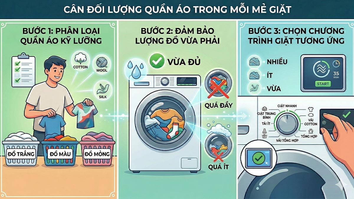 Cân đối lượng quần áo trong mỗi lần giặt