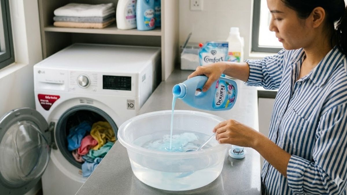 Hoà loãng nước xả vải trước khi đổ vào lồng giặt