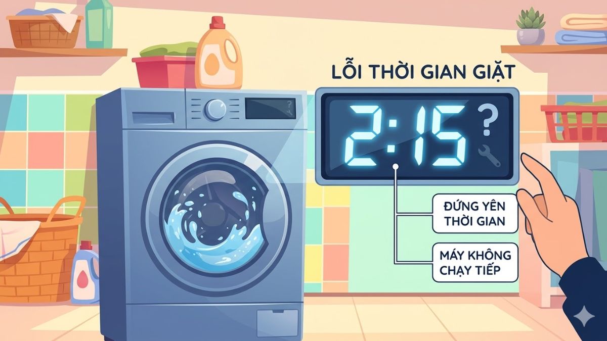 Máy giặt không chạy thời gian là dấu hiệu rõ ràng nhất của lỗi máy giặt không chạy thời gian