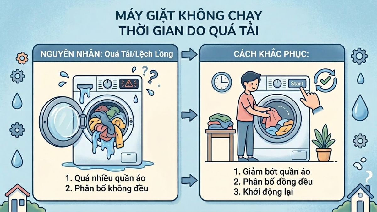 Quá tải hoặc lồng giặt bị mất cân bằng khiến máy giặt bị lỗi và cách xử lý