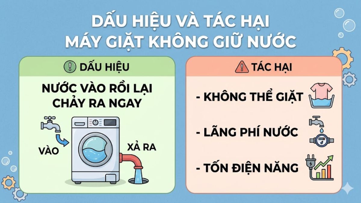 Nước vừa cấp vào đã chảy ra ngoài là dấu hiệu đặc trưng nhất