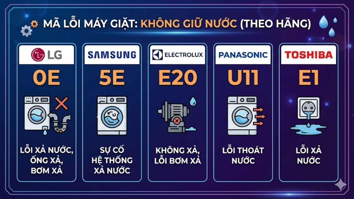 Bảng mã lỗi máy giặt theo từng hãng khi không giữ nước