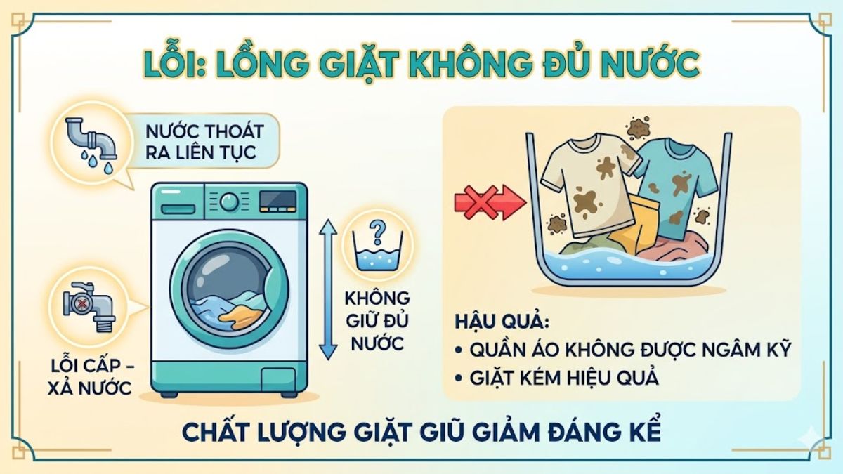 Lồng giặt không đủ nước để thực hiện chu trình giặt