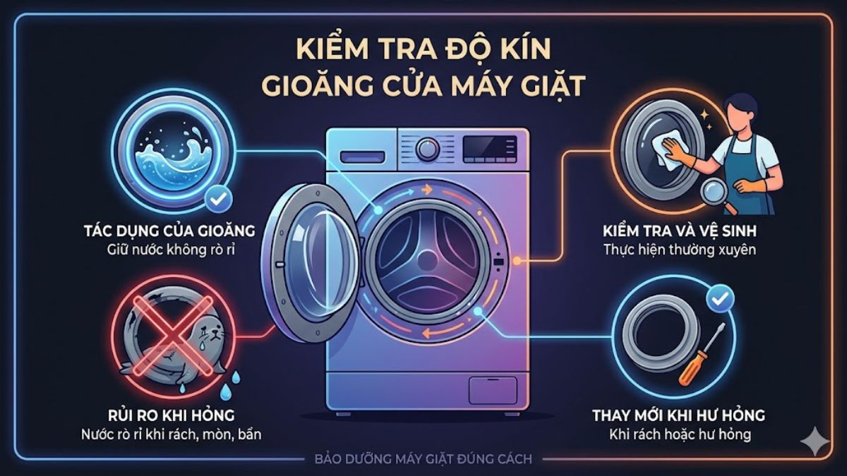 Kiểm tra độ kín của gioăng cửa nếu máy giặt không giữ được nước