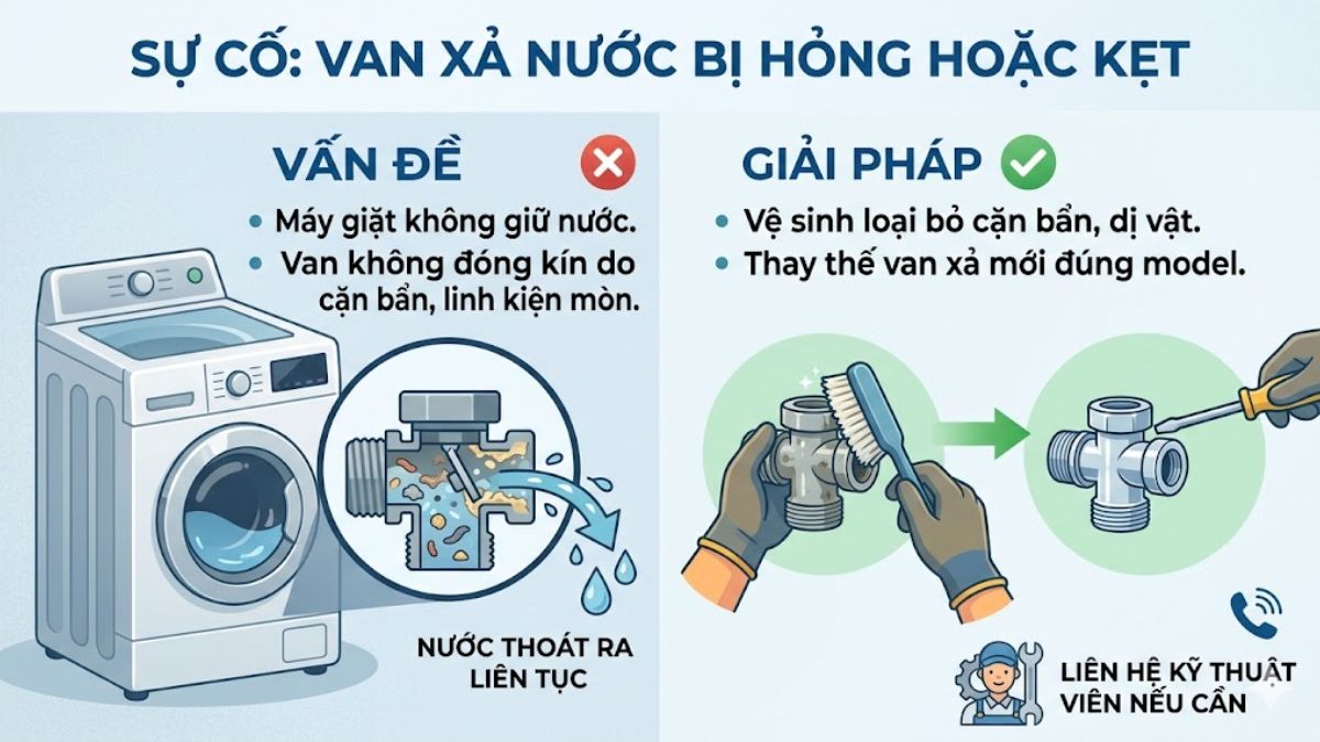 Cách xử lý khi Van xả nước bị hỏng hoặc kẹt ở trạng thái mở
