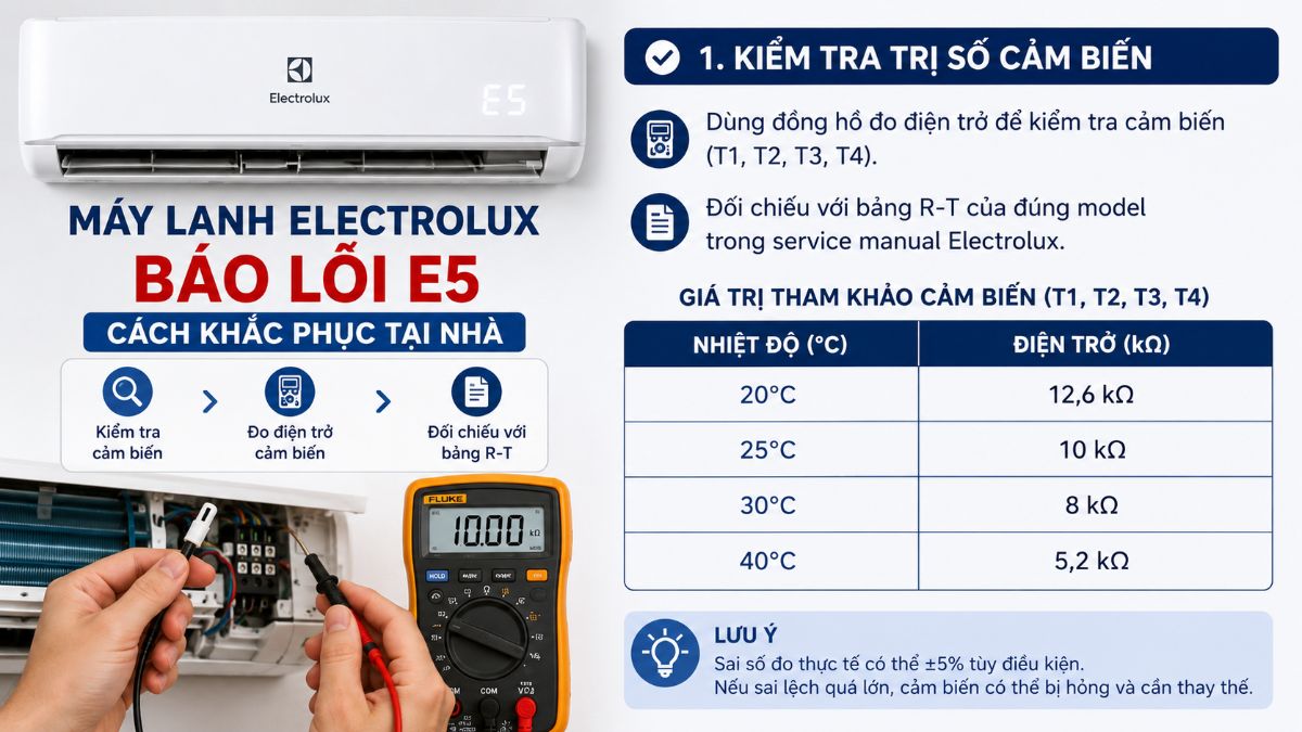 Cách kiểm tra trị số cảm biến ở máy lạnh hiệu Electrolux