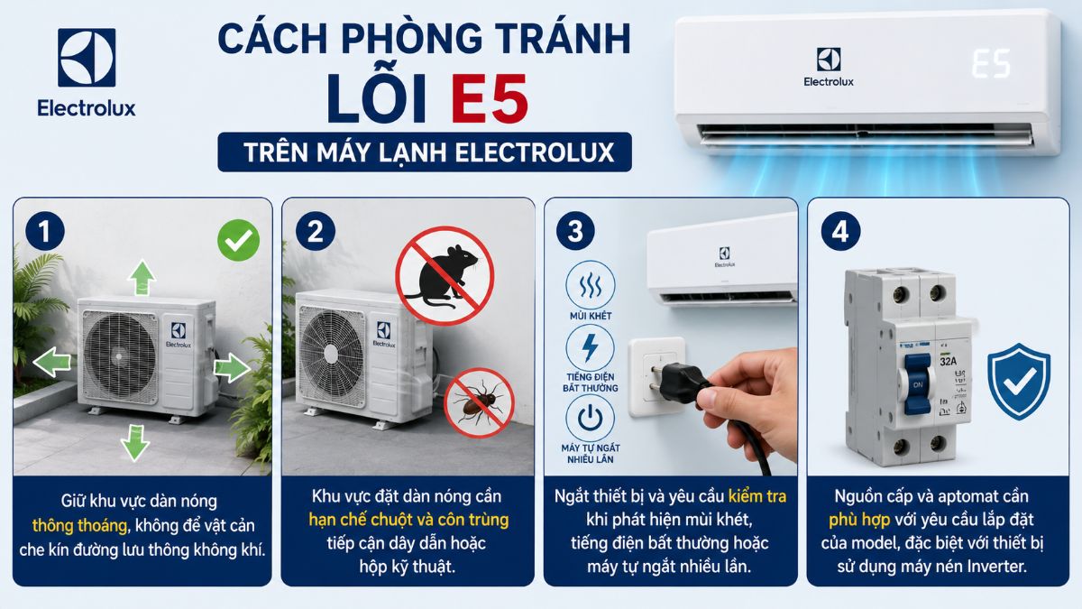 Cách phòng tránh lỗi E5 trên máy lạnh Electrolux