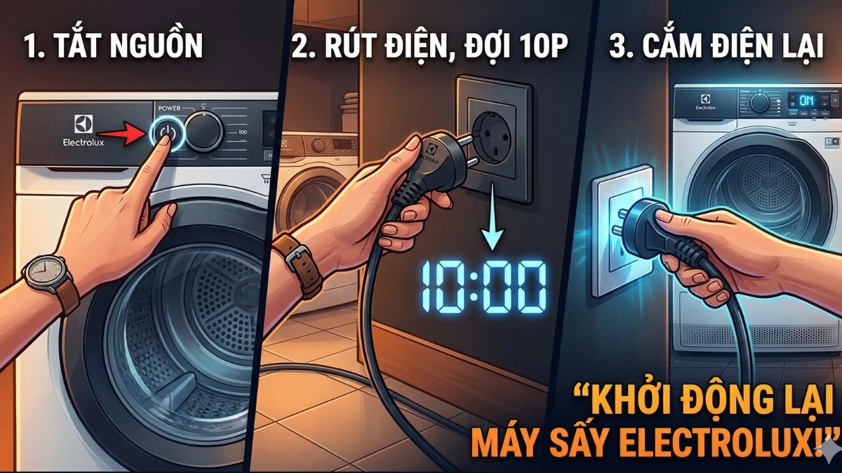 Khởi động lại máy sấy để reset hệ thống