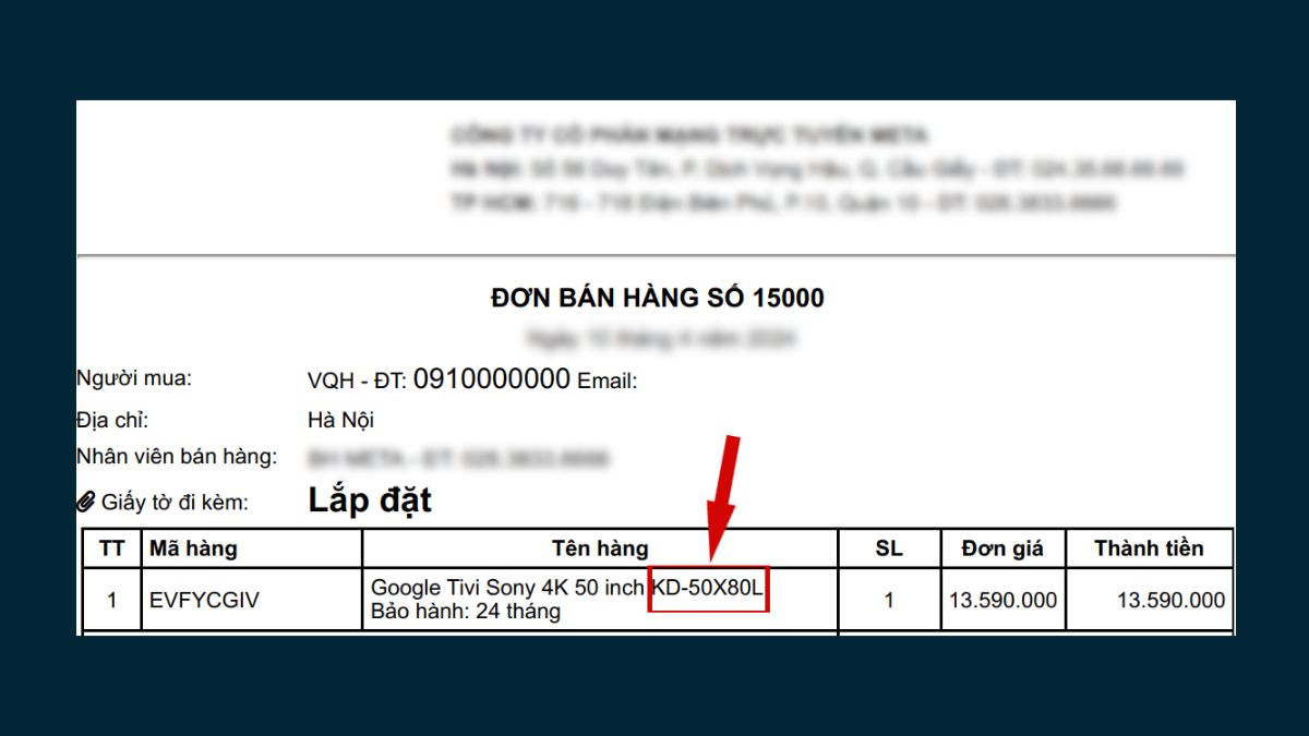 Trên hóa đơn/phiếu bảo hành