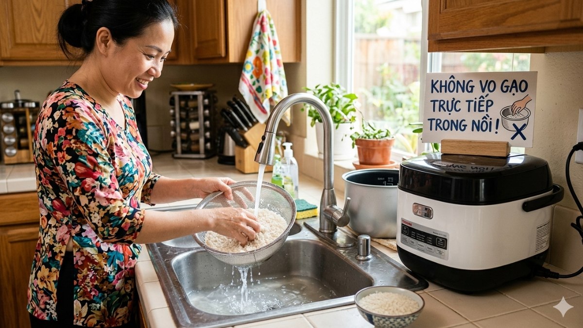 Không vo gạo trực tiếp trong nồi