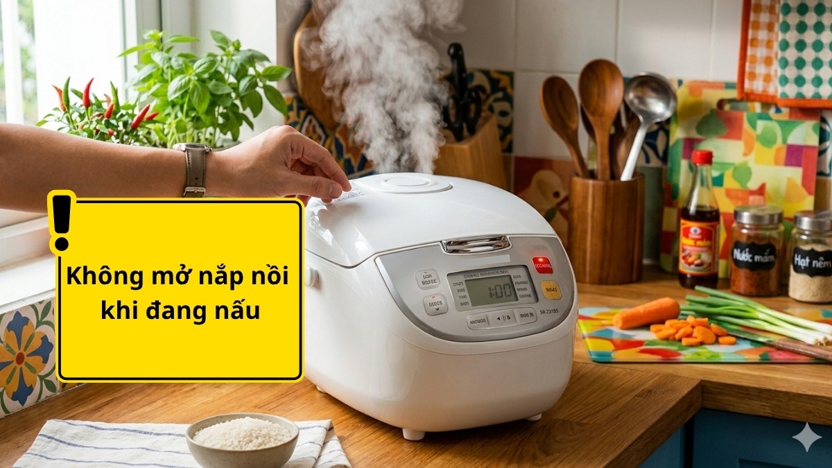 Không mở nắp nồi khi đang nấu