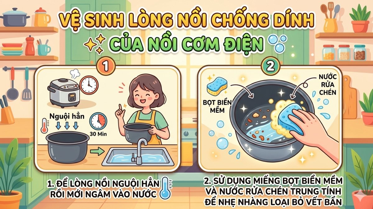 Vệ sinh lòng nồi chống dính