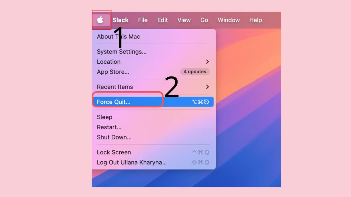 Buộc thoát ứng dụng thông qua Menu Apple