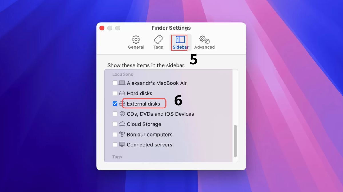 Kiểm tra trong Finder Preferences