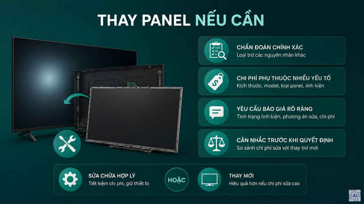 Thay panel nếu cần