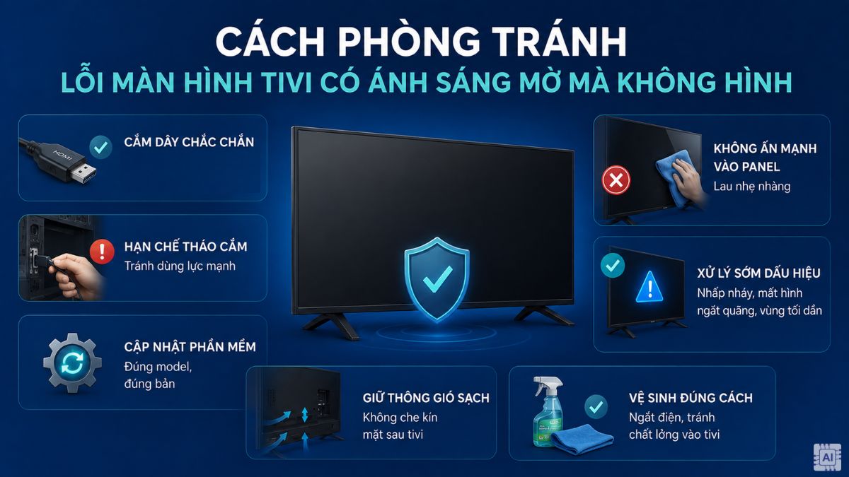 Cách phòng tránh lỗi màn hình tivi có ánh sáng mờ mà không hình