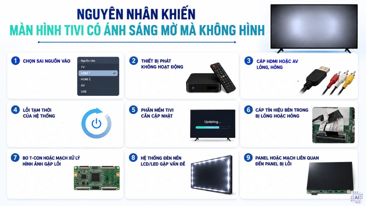 Nguyên nhân khiến màn hình tivi có ánh sáng mờ mà không hình