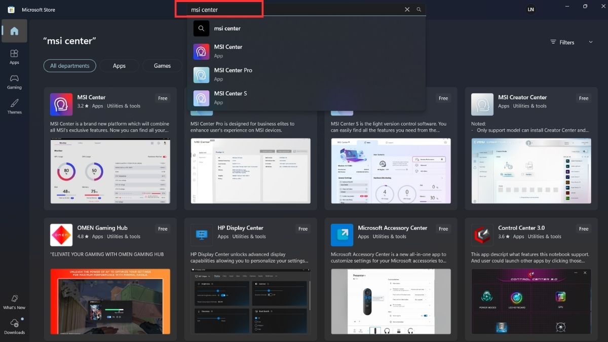 Tải MSI Center từ Microsoft Store