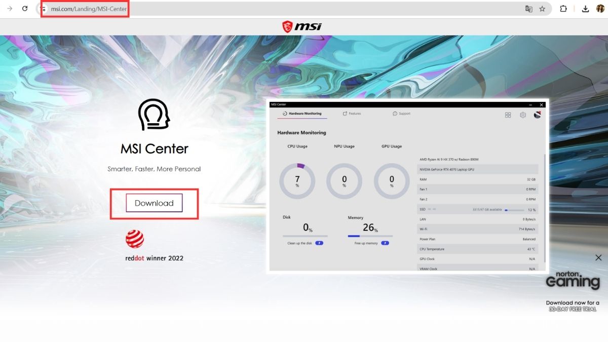 Tải MSI Center bằng file cài đặt trực tiếp
