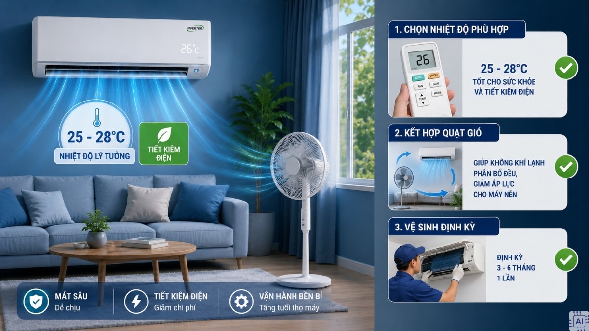 Cách sử dụng máy lạnh vừa mát vừa tiết kiệm điện theo chuyên gia