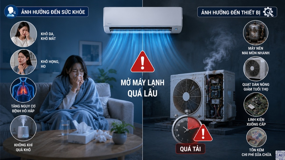 Mở máy lạnh lâu gây ảnh hưởng xấu đến sức khỏe