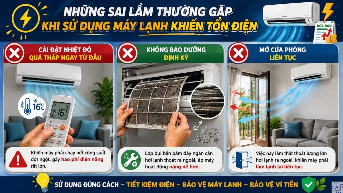 Những sai lầm thường gặp khi sử dụng máy lạnh khiến tốn điện