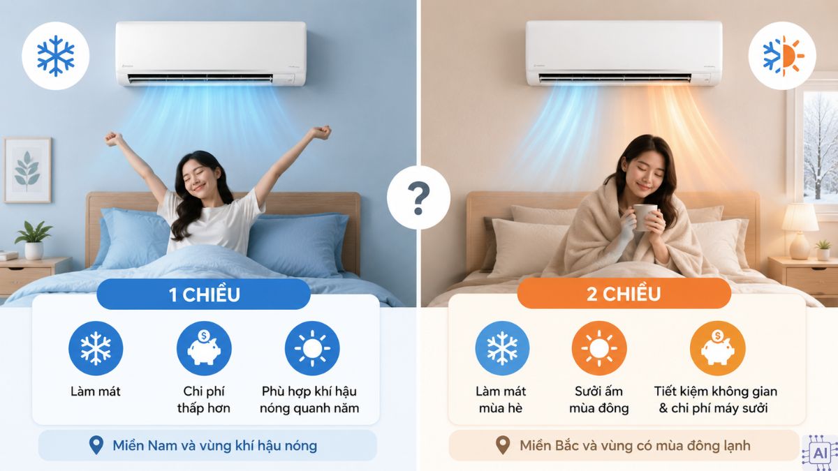 Nên chọn máy lạnh 1 chiều hay 2 chiều cho phòng ngủ?