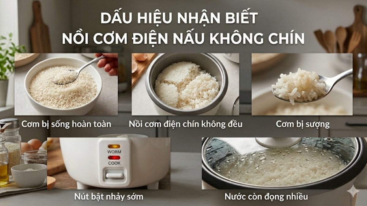 Dấu hiệu nhận biết nồi cơm điện nấu không chín