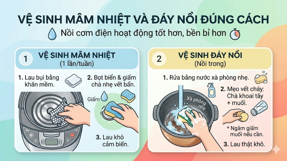 Vệ sinh mâm nhiệt và đáy nồi đúng cách