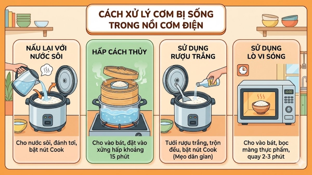 Cách xử lý cơm bị sống khi nấu bằng nồi cơm điện
