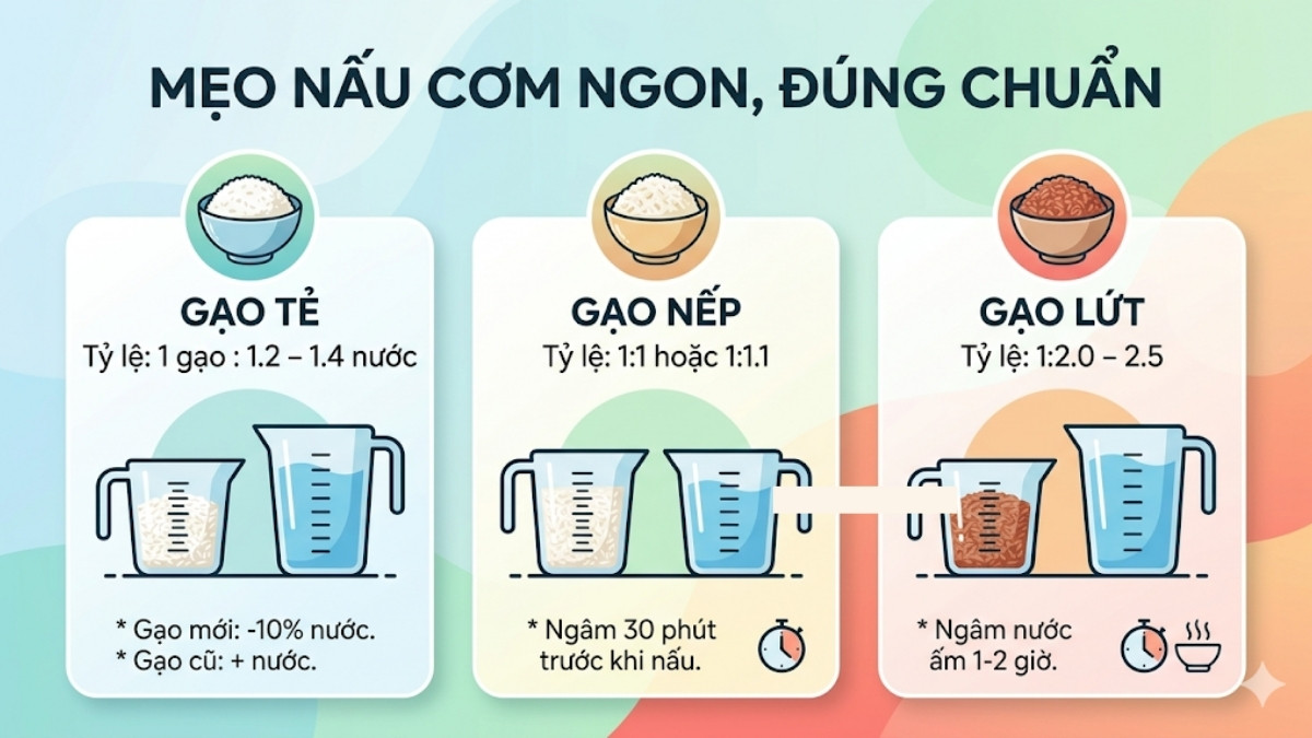 Đong nước chuẩn theo từng loại gạo giúp cơm chín ngon