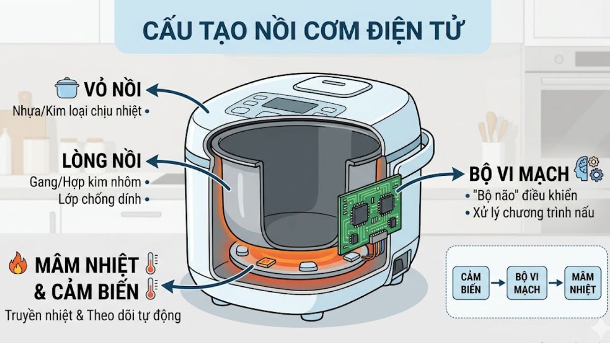 Cấu tạo của nồi cơm điện tử