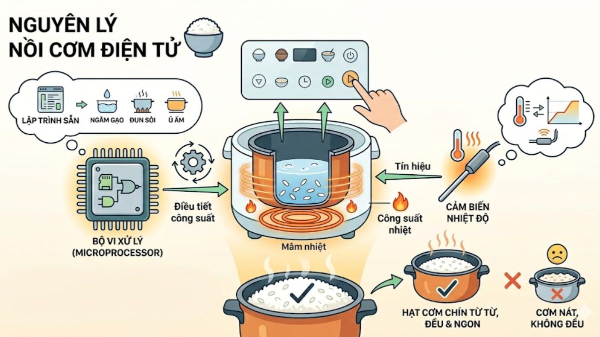 Nguyên lý hoạt động của nồi cơm điện tử